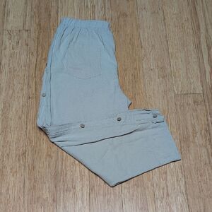 Seaside/Beach/Boat Textured Pants, Faux-Button Sides, Crop Length Tan Size M